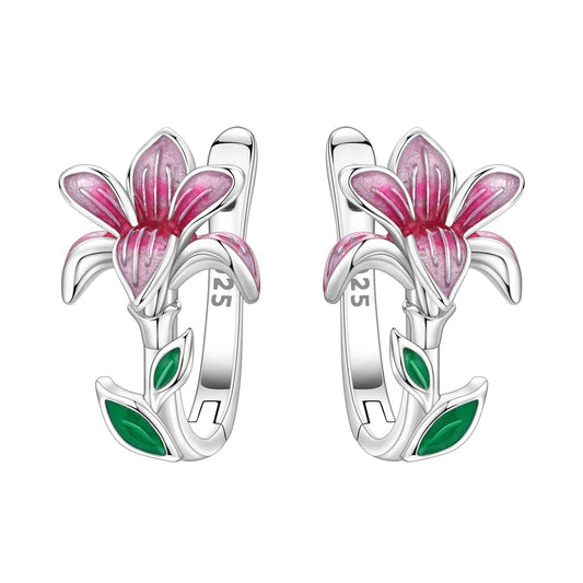 Pink Magnolia Flower Earrings Women