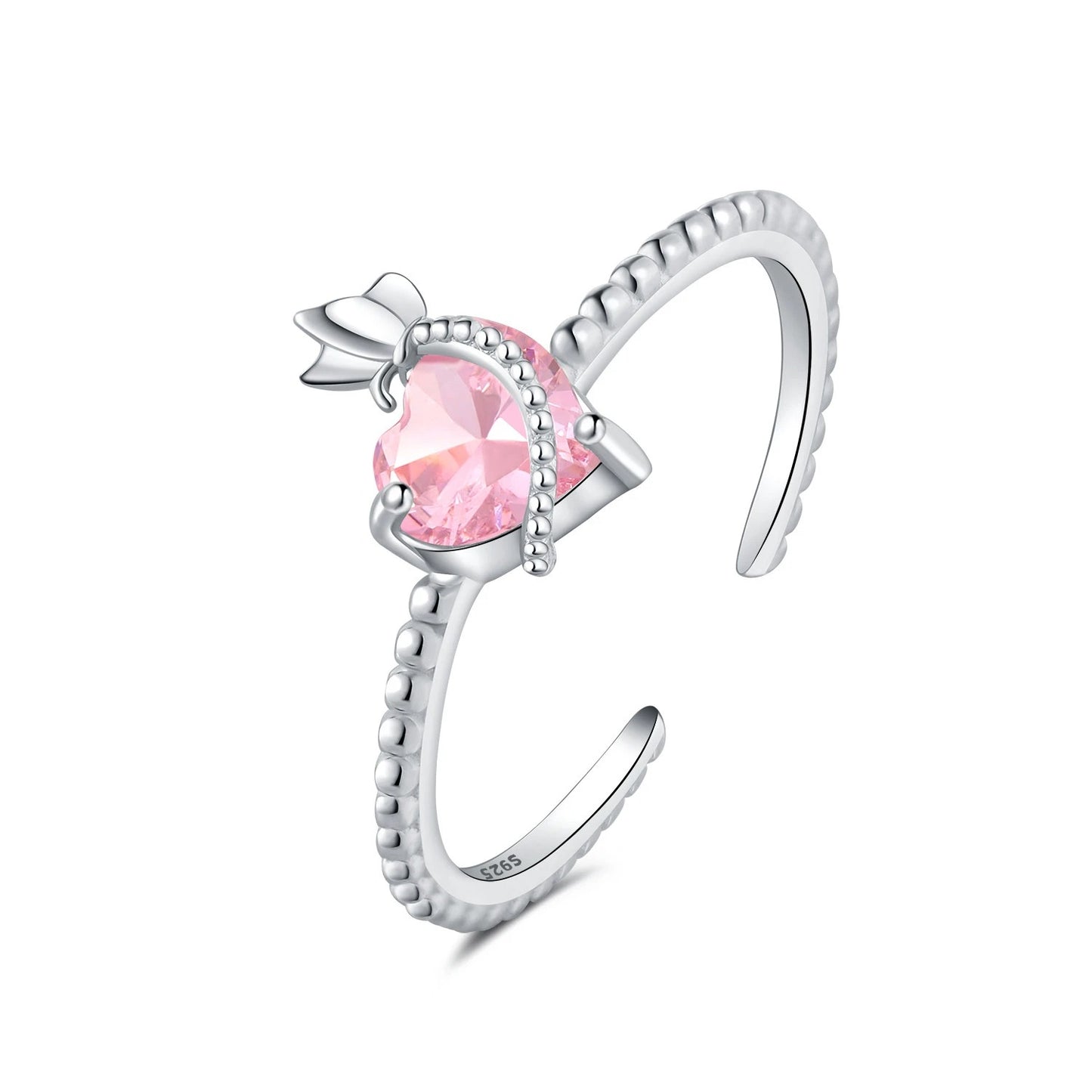 Pink Heart Zircon Butterfly Opening Ring