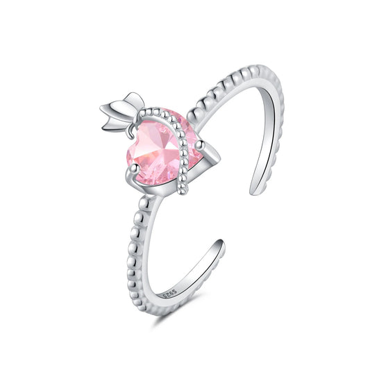 Pink Heart Zircon Butterfly Opening Ring