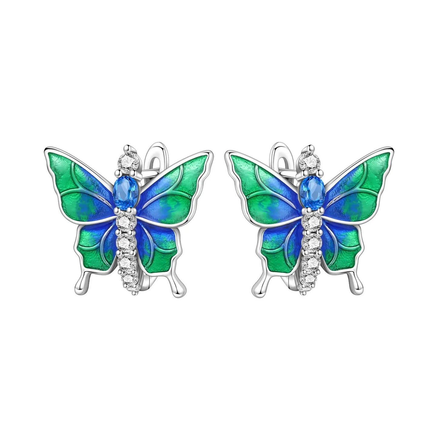 Blue Green Butterfly Insect Earrings