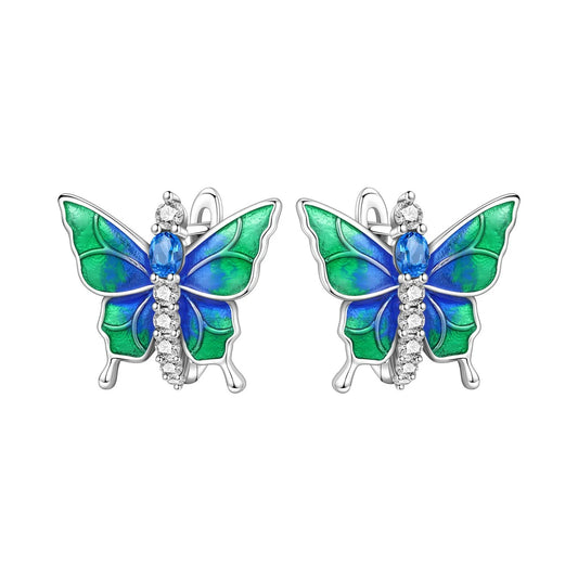 Blue Green Butterfly Insect Earrings