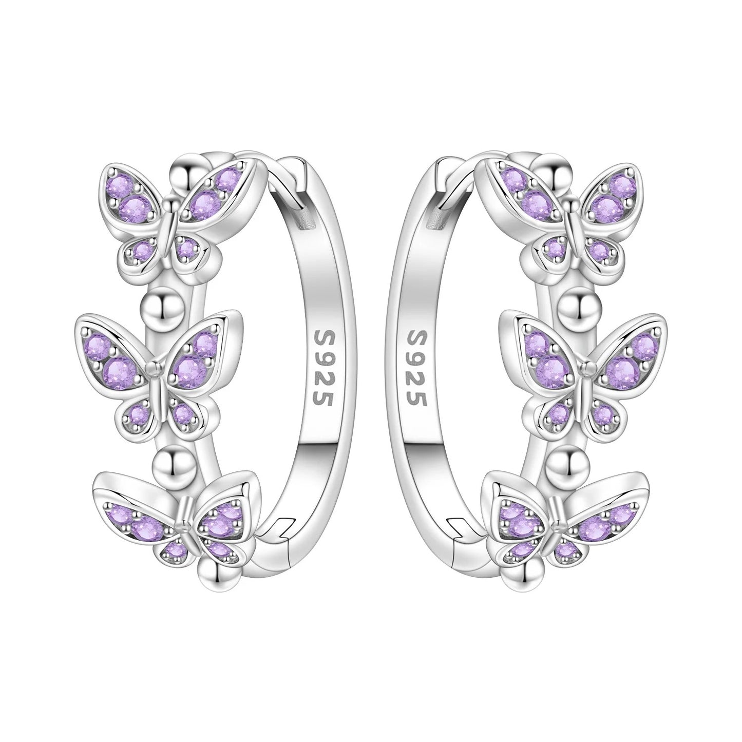Purple Butterfly Insect Earrings