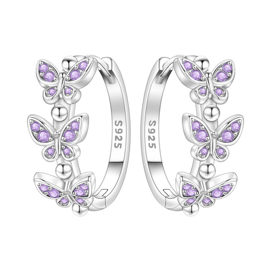 Purple Butterfly Insect Earrings