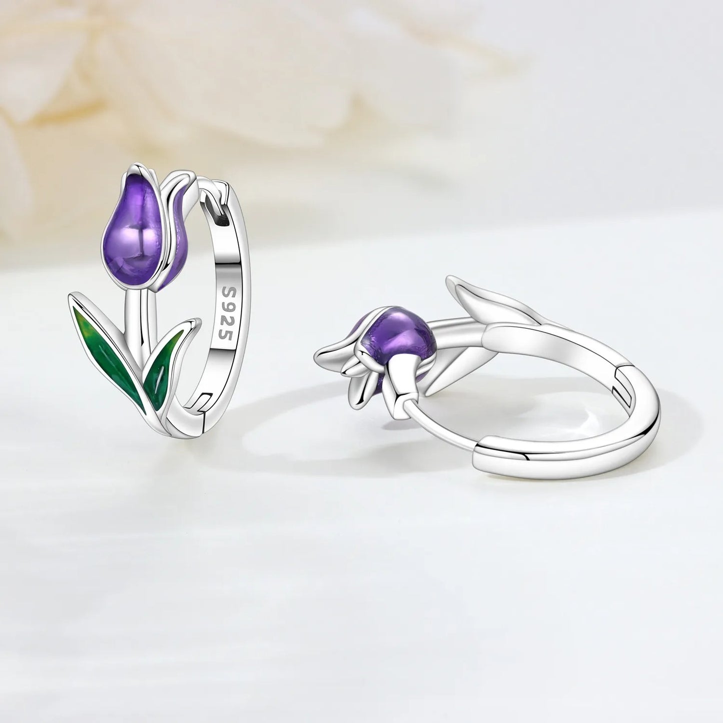 Purple Tulip Flowers Earrings