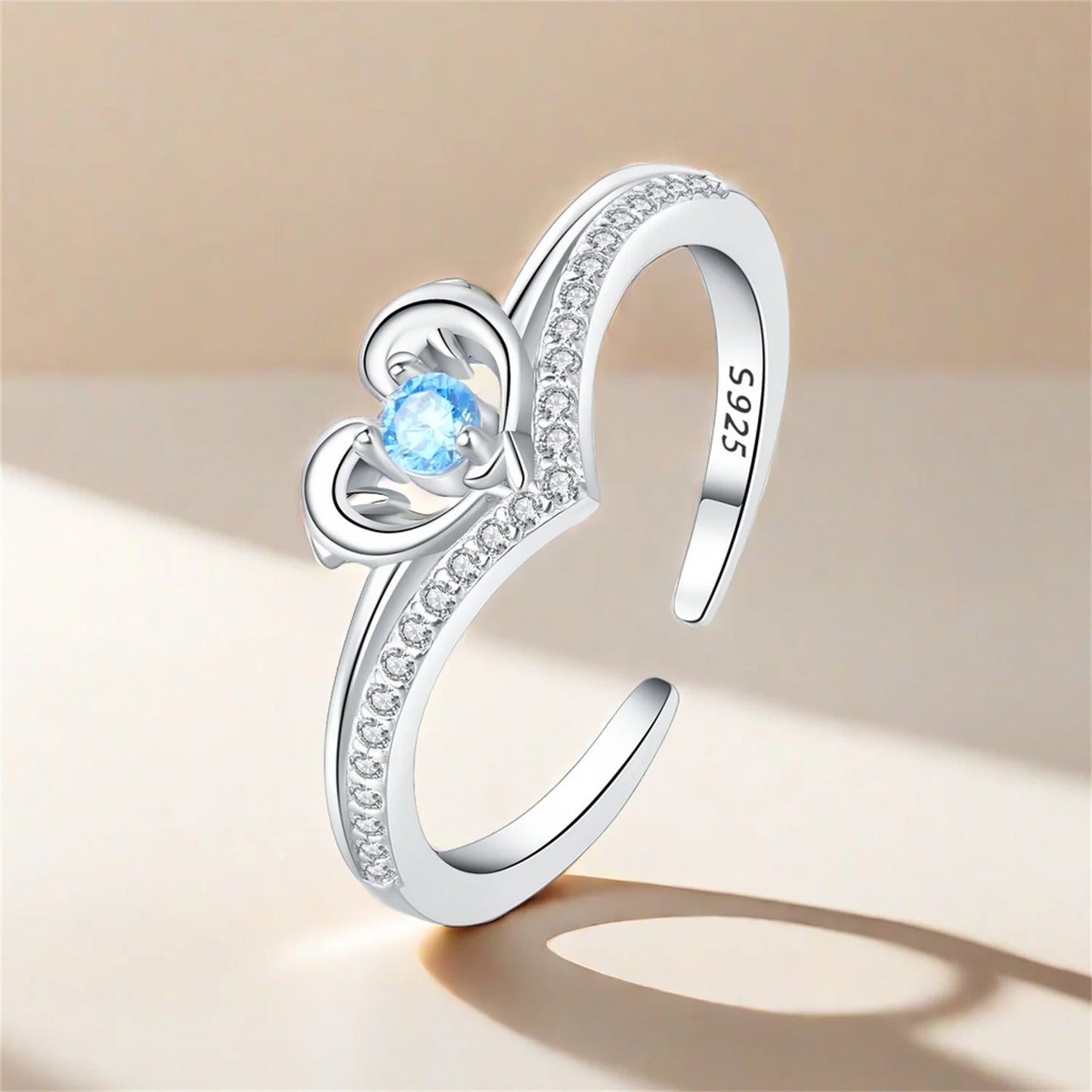Heart Dolphin Blue Zircon Opening Ring
