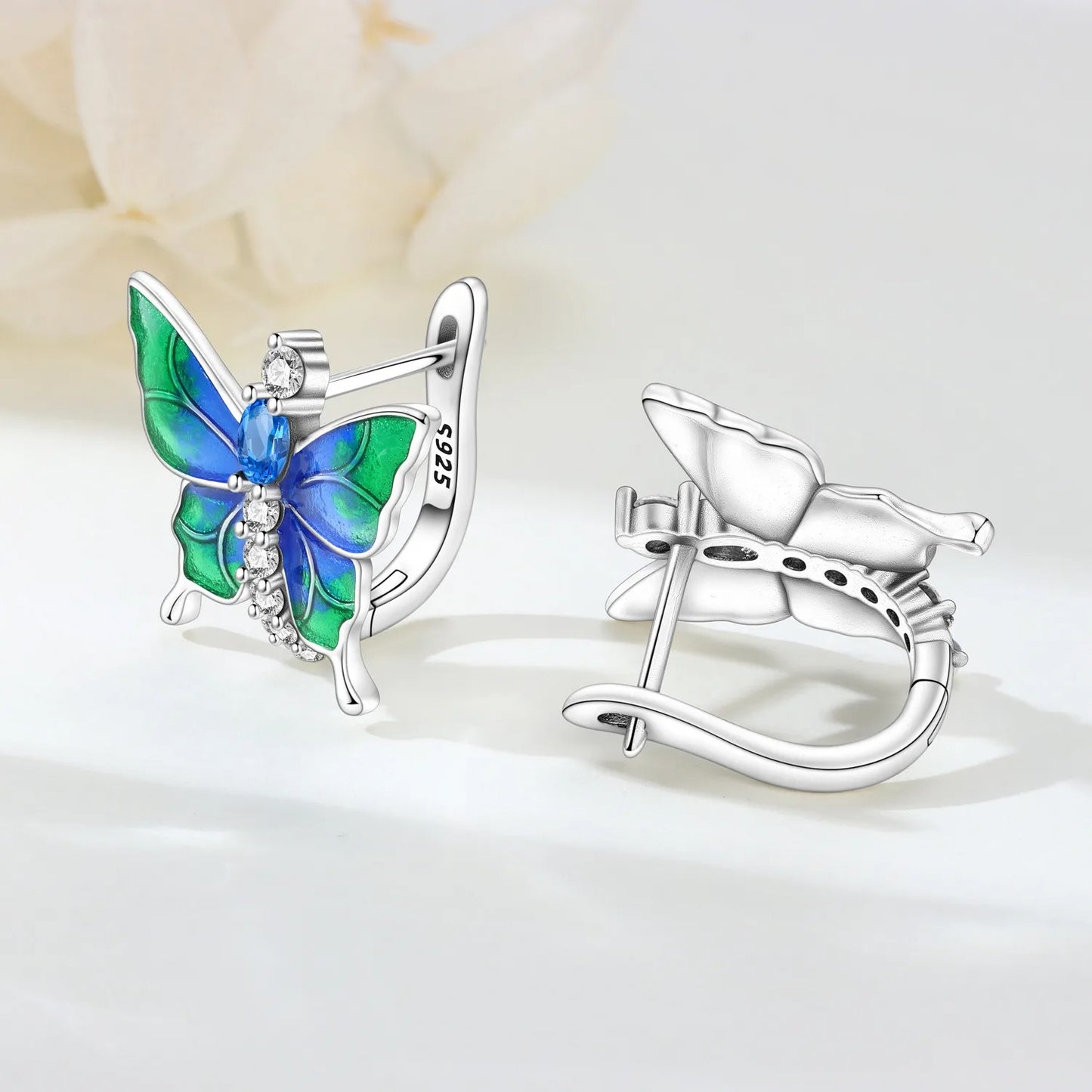 Blue Green Butterfly Insect Earrings
