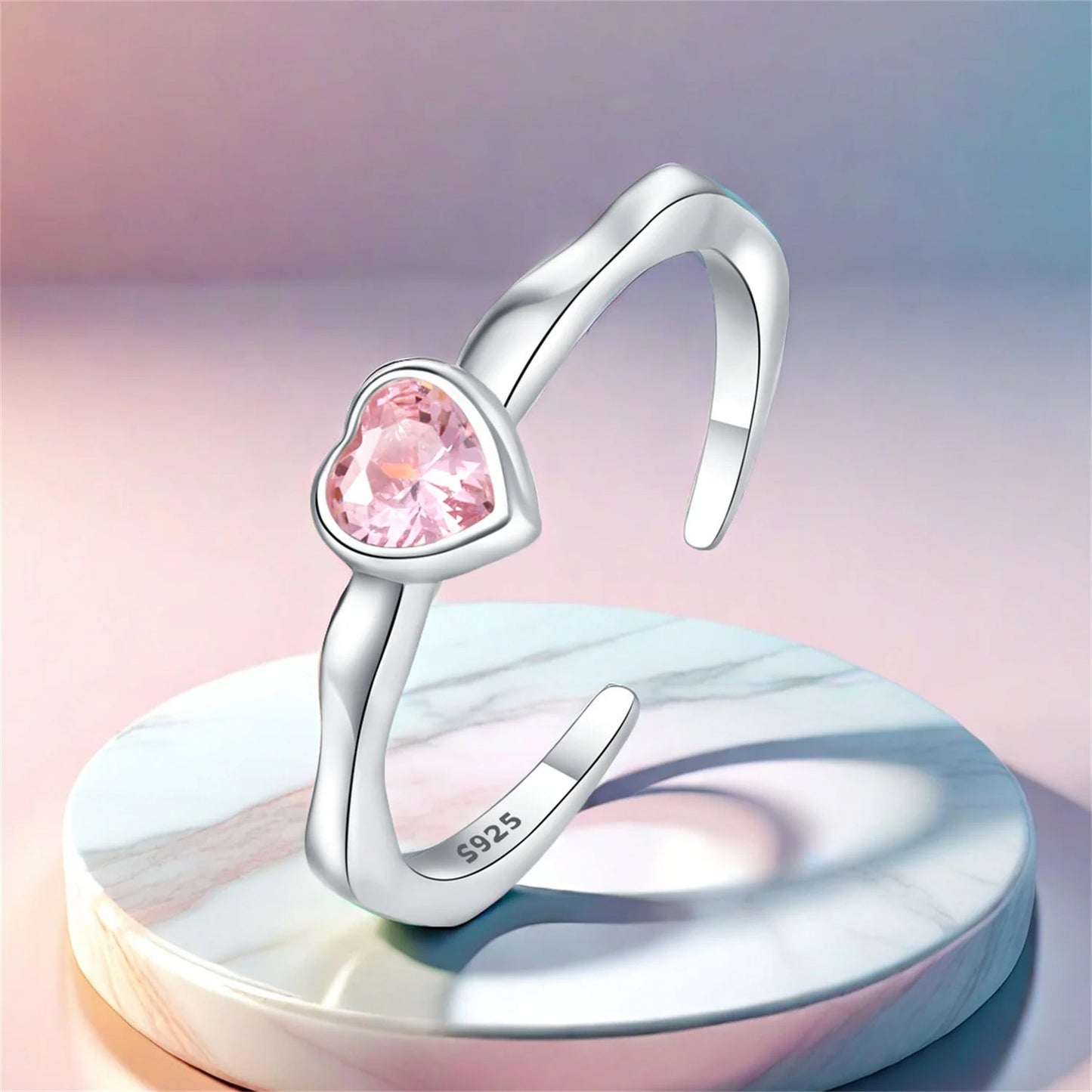 Pink Heart-shaped Zircon Opening Ring