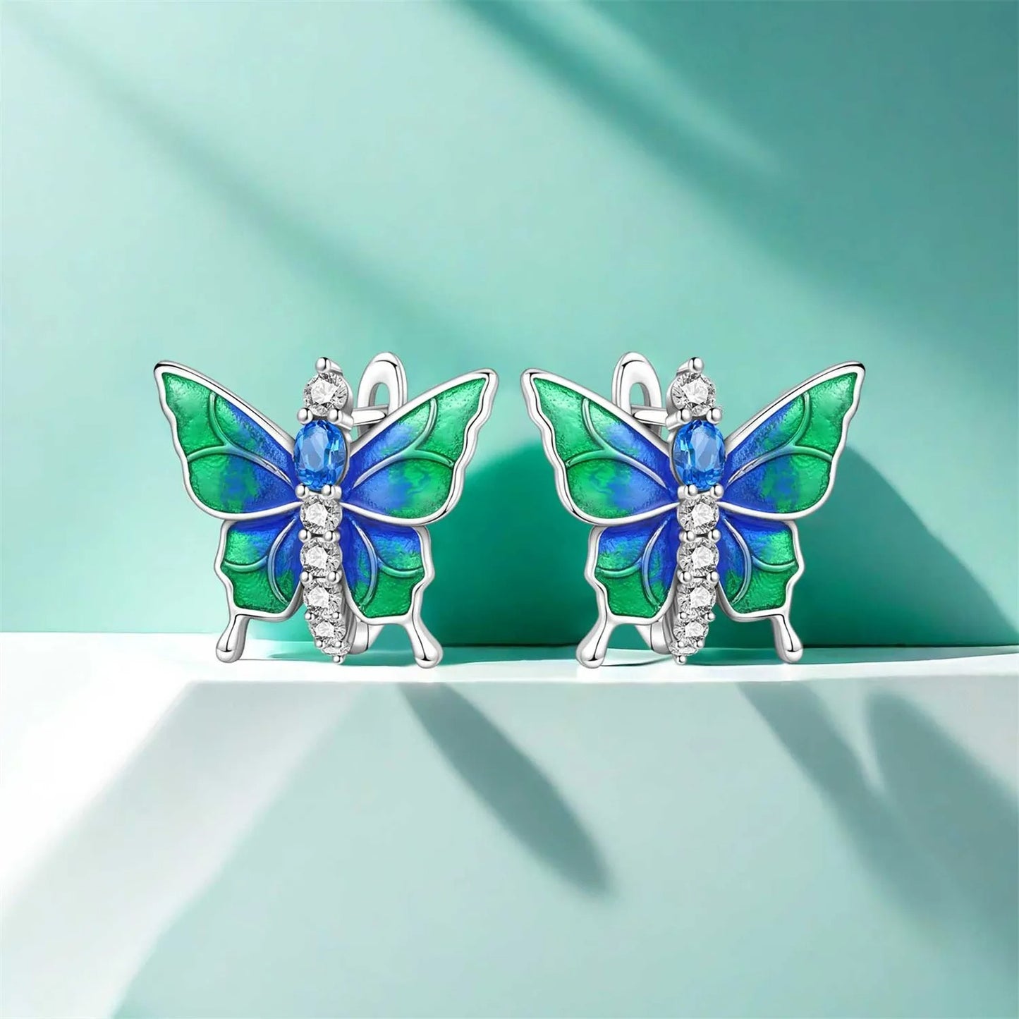 Blue Green Butterfly Insect Earrings
