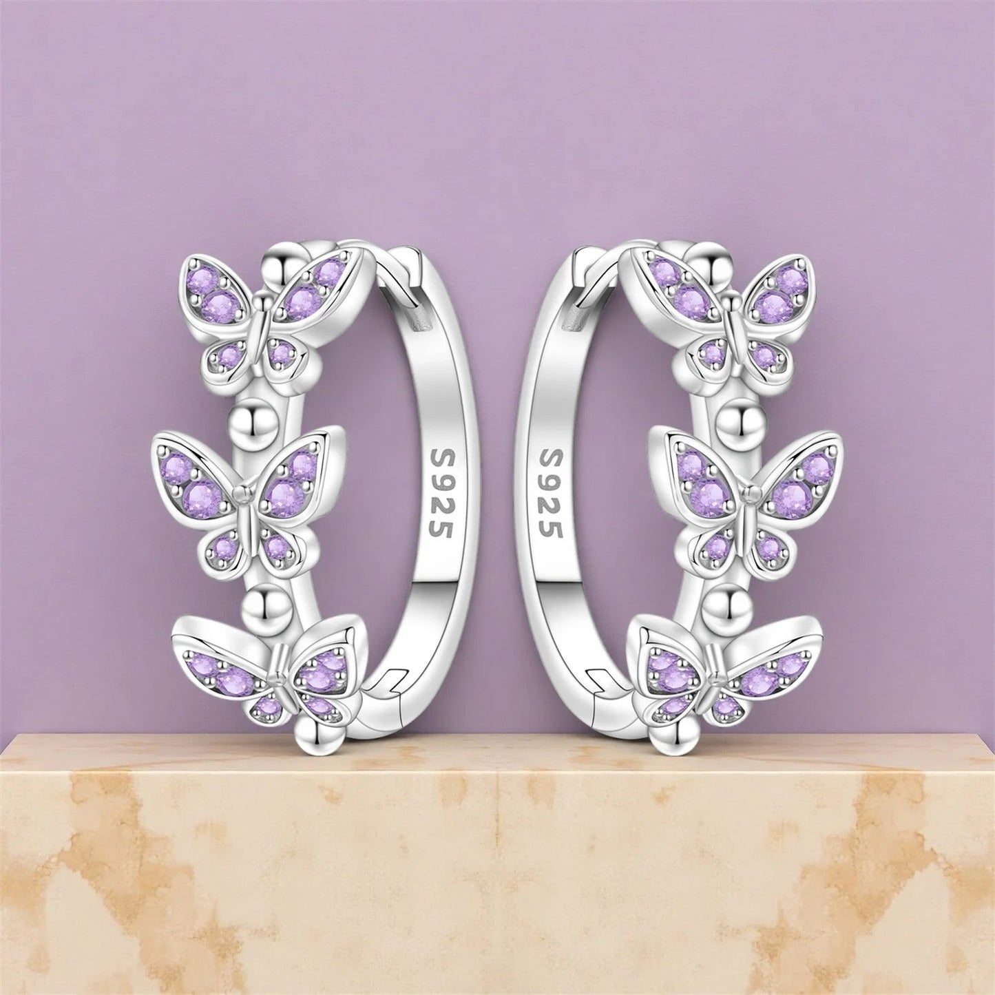 Purple Butterfly Insect Earrings