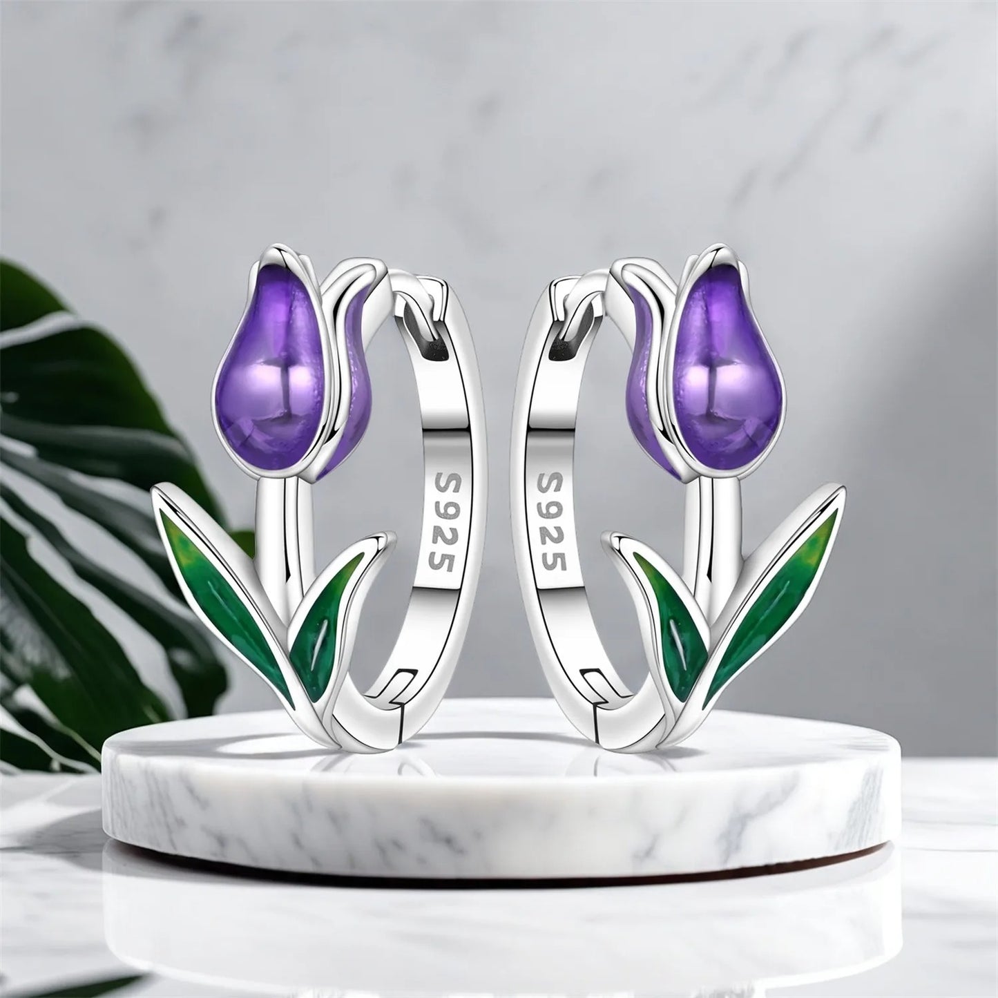 Purple Tulip Flowers Earrings
