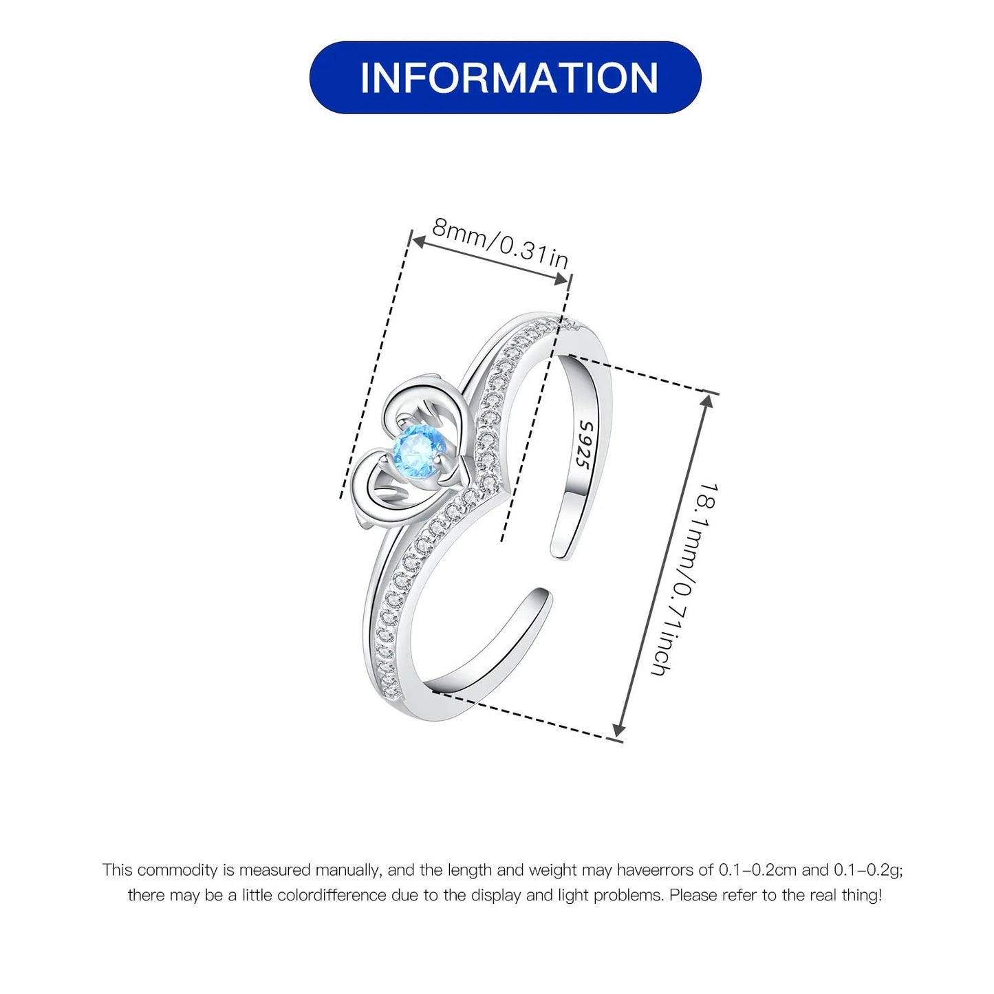 Heart Dolphin Blue Zircon Opening Ring