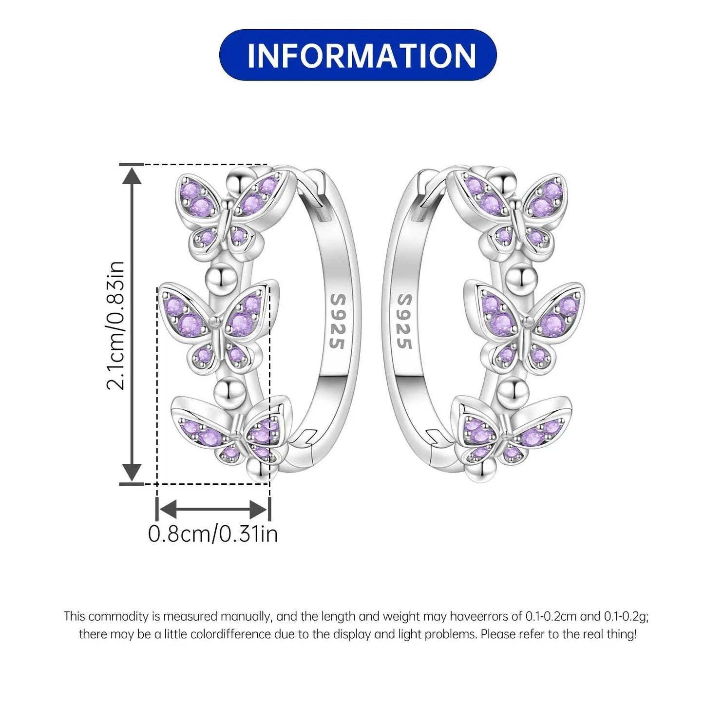 Purple Butterfly Insect Earrings