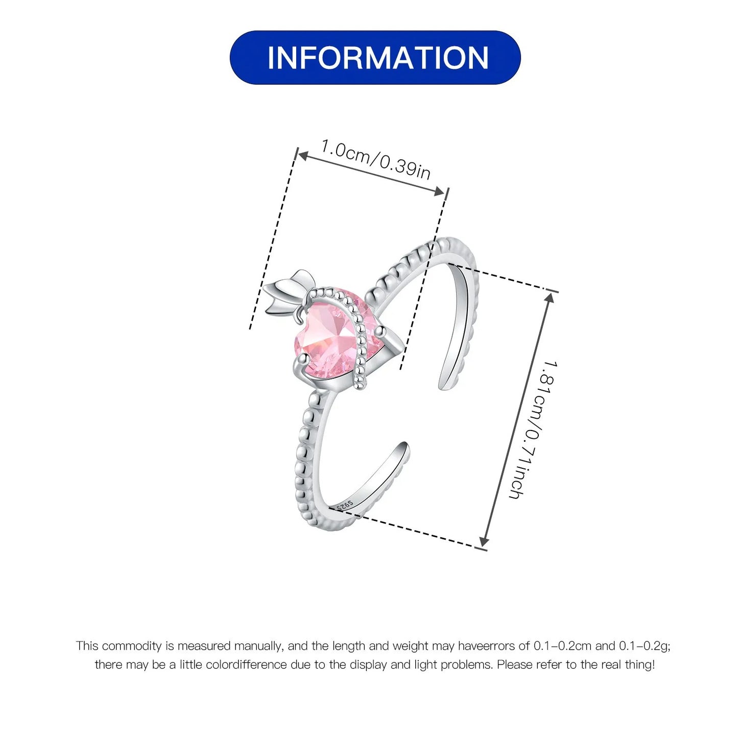 Pink Heart Zircon Butterfly Opening Ring